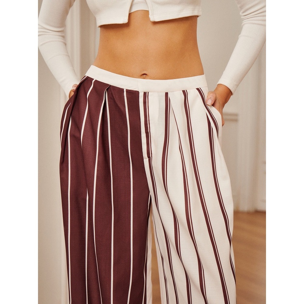 Commense Burgundy Striped Wide Leg Pants High Waist Career Casual Size‎ S - Picture 3 of 12